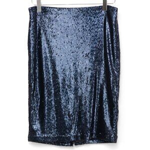 White House Black Market Pencil Skirt Sequin Midi Officer Blue Size 6 Petite New